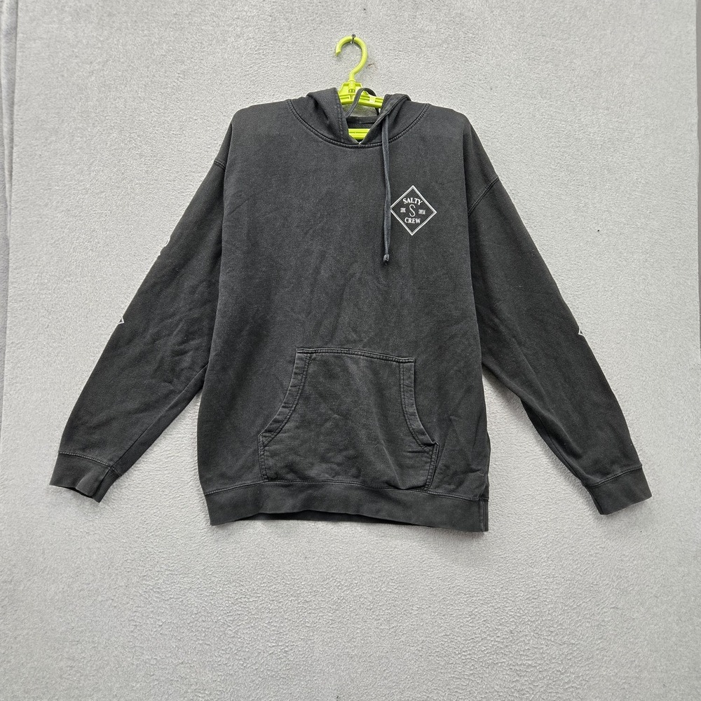 Salty Crew Men Hoodie LARGE Black Fleece Activewear Logo Hooded Pockets